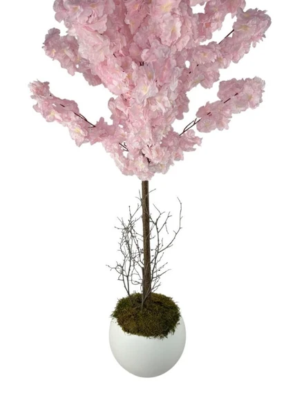 Yapay Ağaç Japon Kiraz Çiçeği Bahardalı Ağacı Beyaz Küre Saksıda Pembe Koyu Renkli 160cm - Resim 5