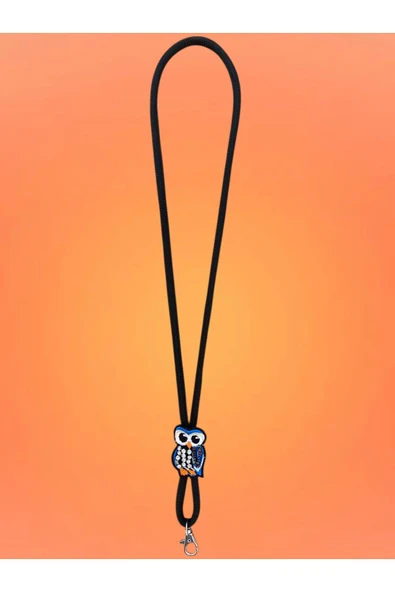 Tüm Kılıflara Uyumlu Siyah Baykuş Figürlü Boyun Telefon Askısı - Resim 2