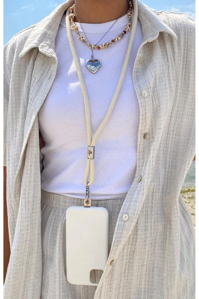 Tüm Kılıflara Uyumlu Ekru Boyun Telefon Askısı ürün görseli