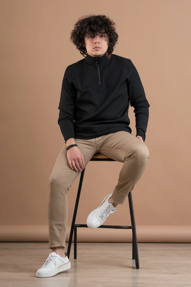 FERMUAR YAKA YARIM BALIKÇI LİKRALI ERKEK SWEATSHİRT - 10