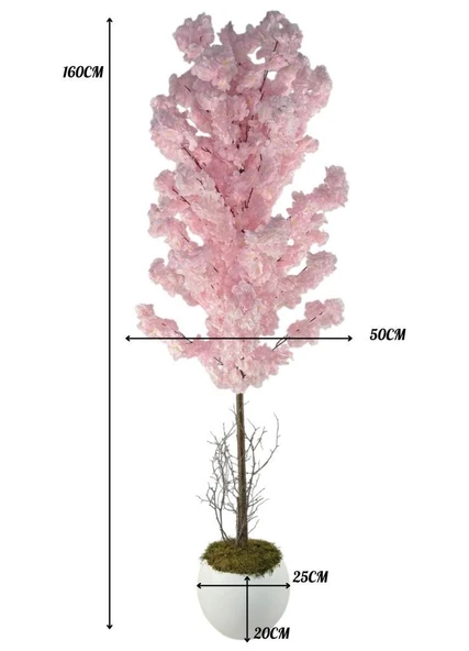 Yapay Ağaç Japon Kiraz Çiçeği Bahardalı Ağacı Beyaz Küre Saksıda Pembe Koyu Renkli 160cm - Resim 4