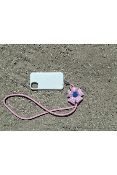 TÜM KILIFLARA UYUMLU PEMBE ÇİÇEKLİ TELEFON BOYUN ASKISI - Resim 3