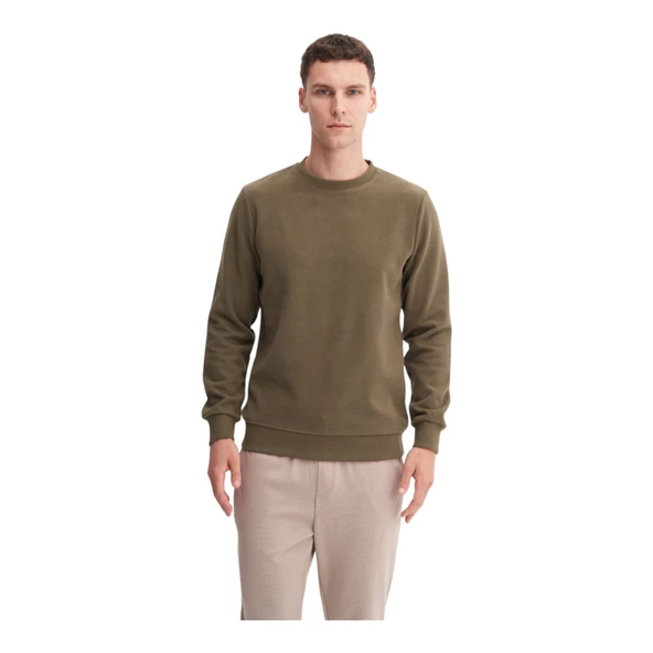 Erkek Slim Fit Pamuk Karışımlı Selanik Örgü Sweatshirt 56400 - Resim 9