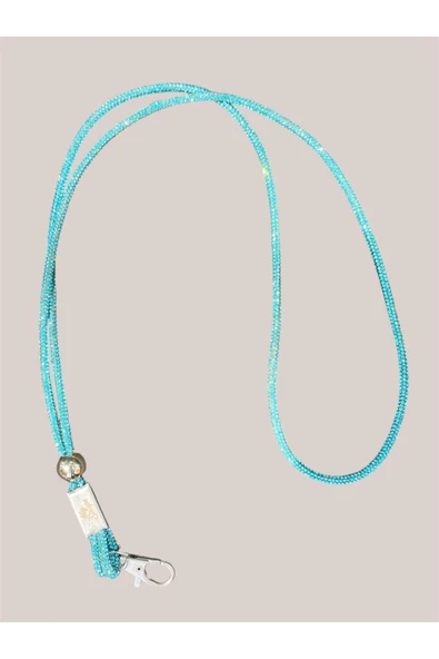 Tüm Kılıflara Uyumlu Mavi Taşlı Boyun Telefon Askısı - Resim 2