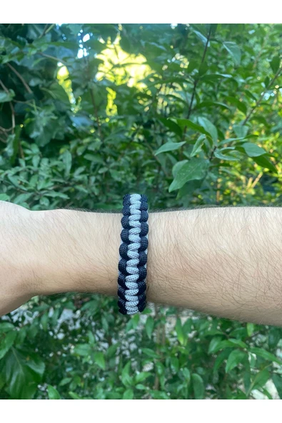 Paracord Bileklik Siyah-Gri Cobra modeli - Resim 2