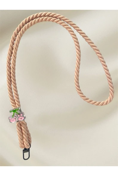 Tüm Kılıflara Uyumlu Pembe Kiraz Figürlü Boyun Telefon Askısı - Resim 2