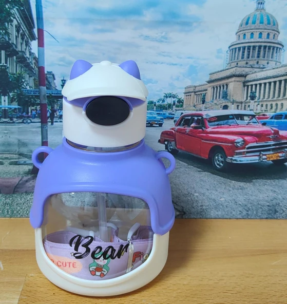 ŞAPKALI ŞEFFAF MATARA SULUK MOR RENK - 2