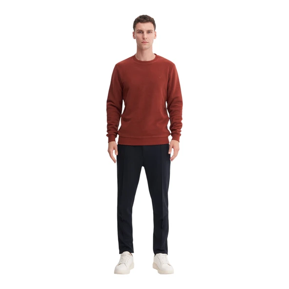 Erkek Slim Fit Pamuk Karışımlı Selanik Örgü Sweatshirt 56400 - Resim 4