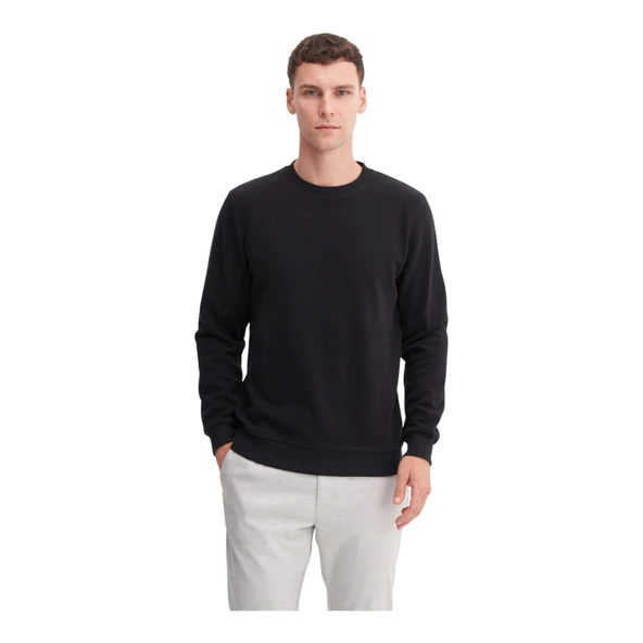 Erkek Slim Fit Pamuk Karışımlı Selanik Örgü Sweatshirt 56400 - Resim 2