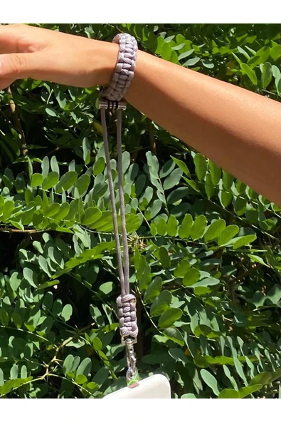 Tüm Kılıflara Uyumlu Gri Bileklik Telefon Askısı - Resim 2