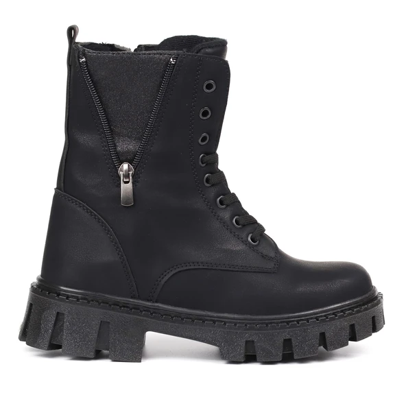 Kadın Siyah Nubuk Fermuar Detaylı Postal Bot – Kalın Taban Fermuarlı Bağcıklı Rahat Günlük Şık ve Dayanıklı - Resim 4