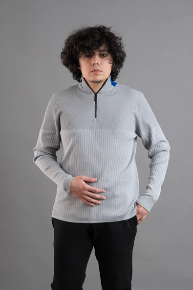 FERMUAR YAKA YARIM BALIKÇI LİKRALI ERKEK SWEATSHİRT - 7