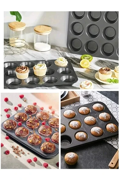 5 ADET 12’li Muffin Kek Kalıbı – Dayanıklı, Çok Amaçlı Fırın Kalıbı - Resim 5