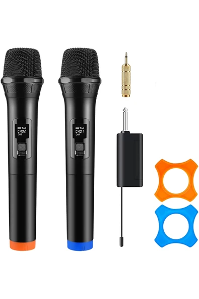 Hepu HP-M001 Çiftli Kablosuz Mikrofon Sistemi Dijital Ekranlı Ses Aktarımı Şarjlı Alıcı ile Pratik Kurulum