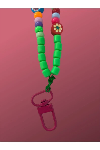 Tüm Kılıflara Uyumlu Yeşil Boncuklu El Telefon Askısı - Resim 3