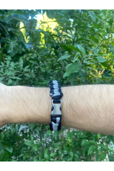 Paracord Bileklik Siyah-Gri Cobra modeli - Resim 3