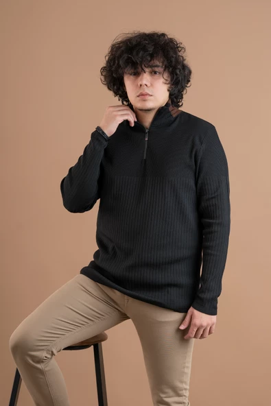FERMUAR YAKA YARIM BALIKÇI LİKRALI ERKEK SWEATSHİRT - 11