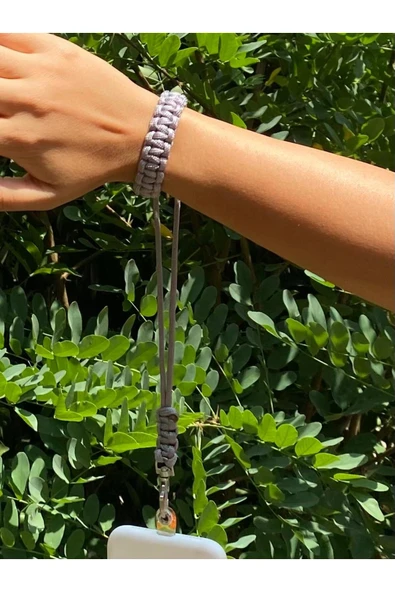 Tüm Kılıflara Uyumlu Gri Bileklik Telefon Askısı - Resim 3