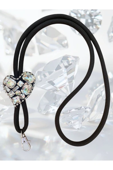 Tüm Kılıflara Uyumlu Siyah Kalp Figürlü Boyun Telefon Askısı - Resim 4