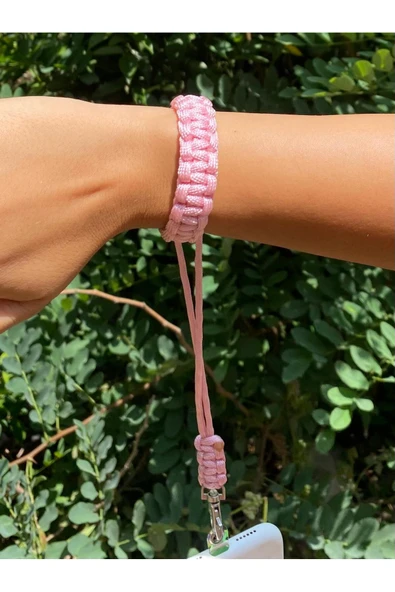 TÜM KILIFLARA UYUMLU PEMBE BİLEKLİK TELEFON ASKISI - Resim 3