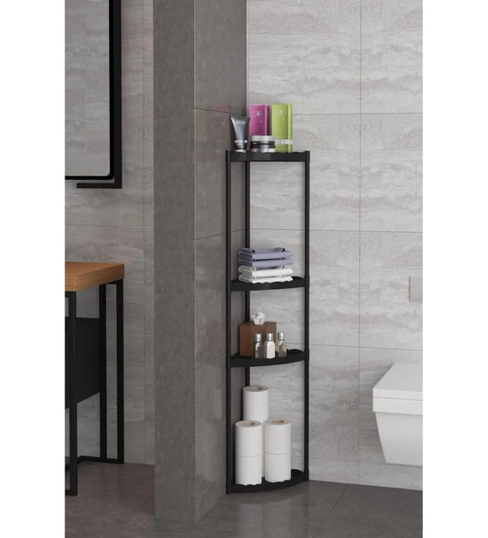 Moniev Sumatra 4 Katlı Dekoratif Köşe Banyo Rafı ,Banyo Organizeri ,Dekoratif Mutfak Rafı - Resim 2