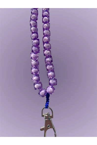 Tüm Kılıflara Uyumlu Mor Boncuklu El Telefon Askısı - Resim 3