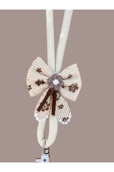 Tüm Kılıflara Uyumlu Ekru Kurdele Figürlü Boyun Telefon Askısı - Resim 3