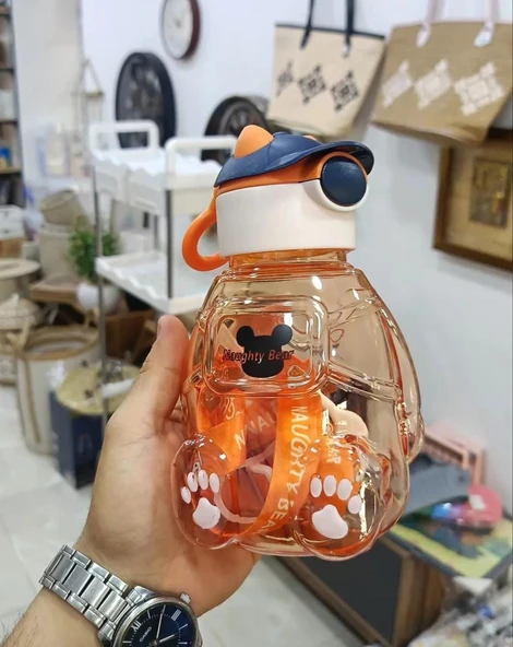 Ayıcıklı Matara Şeffaf Suluk, Okul, Ofis, Seyahat TURUNCU RENK