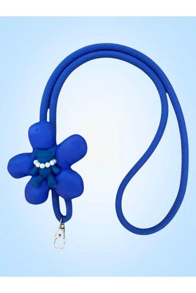 Tüm Kılıflara Uyumlu Mavi Pofuduk Ayıcık Figürlü Boyun Telefon Askısı - Resim 2