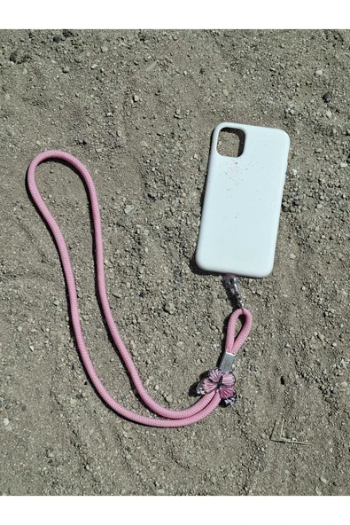 TÜM KILIFLARA UYUMLU PEMBE KELEBEK TELEFON BOYUN ASKISI - Resim 3