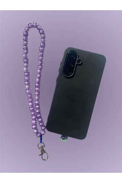 Tüm Kılıflara Uyumlu Mor Boncuklu El Telefon Askısı ürün görseli
