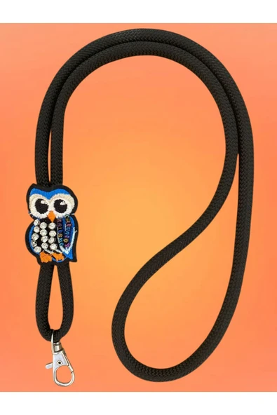 Tüm Kılıflara Uyumlu Siyah Baykuş Figürlü Boyun Telefon Askısı - Resim 4