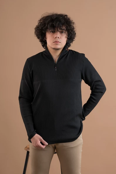 FERMUAR YAKA YARIM BALIKÇI LİKRALI ERKEK SWEATSHİRT - 12