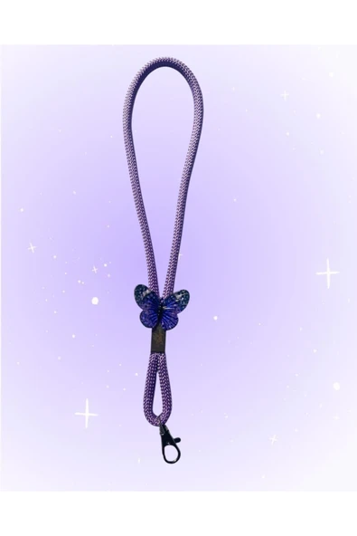 Tüm Kılıflara Uyumlu Mor Kelebek Aksesuarlı El Telefon Askısı - Resim 2