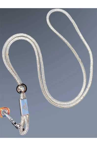 Tüm Kılıflara Uyumlu Gümüş Gri Taşlı Boyun Telefon Askısı - Resim 2