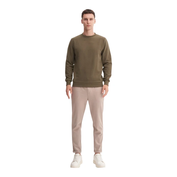 Erkek Slim Fit Pamuk Karışımlı Selanik Örgü Sweatshirt 56400 - Resim 8