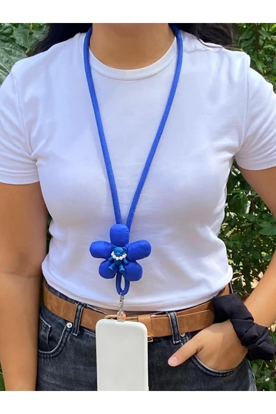 Tüm Kılıflara Uyumlu Mavi Pofuduk Ayıcık Figürlü Boyun Telefon Askısı ürün görseli