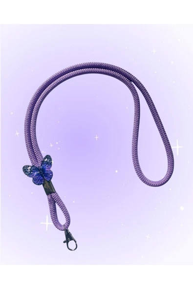Tüm Kılıflara Uyumlu Mor Kelebek Aksesuarlı Boyun Telefon Askısı - Resim 3