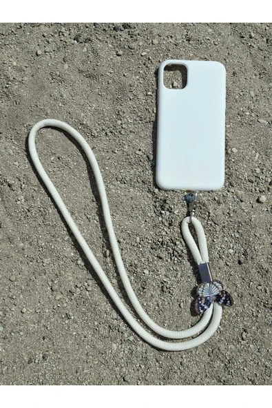 TÜM KILIFLARA UYUMLU EKRU KELEBEK TELEFON BOYUN ASKISI - Resim 3