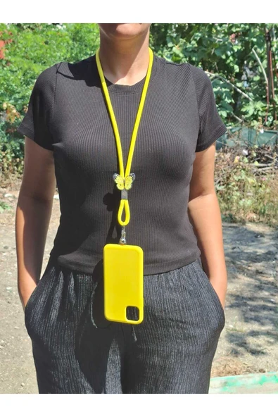 TÜM KILIFLARA UYUMLU SARI KELEBEK TELEFON BOYUN ASKISI ürün görseli