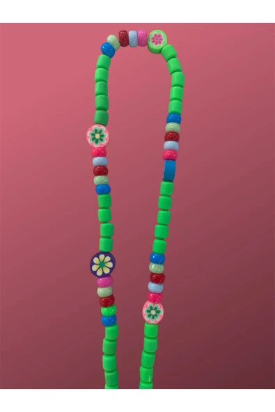 Tüm Kılıflara Uyumlu Yeşil Boncuklu El Telefon Askısı - Resim 4