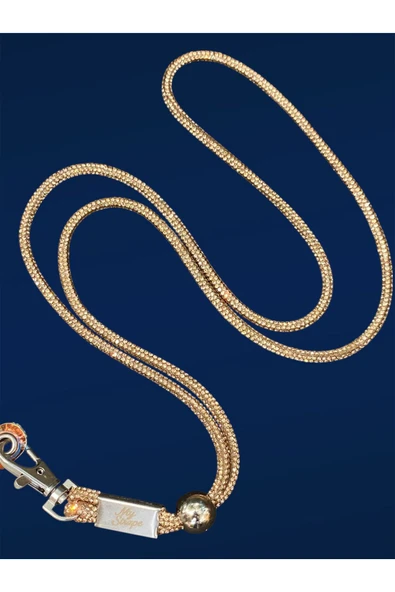 Tüm Kılıflara Uyumlu Altın Rengi Taşlı Boyun Telefon Askısı - Resim 2