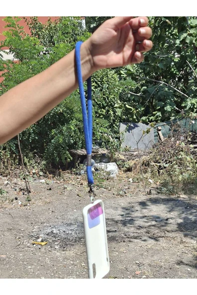 TÜM KILIFLARA UYUMLU MAVİ TELEFON EL ASKISI - Resim 2