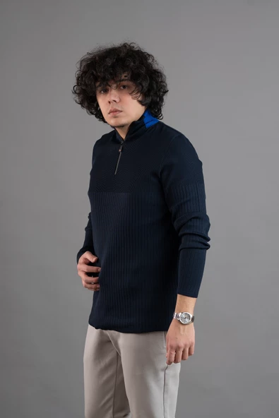 FERMUAR YAKA YARIM BALIKÇI LİKRALI ERKEK SWEATSHİRT - 3