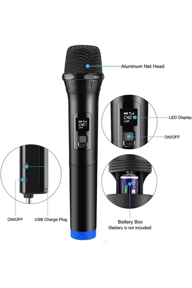 Hepu HP-M001 Çiftli Kablosuz Mikrofon Sistemi Dijital Ekranlı Ses Aktarımı Şarjlı Alıcı ile Pratik Kurulum - 2