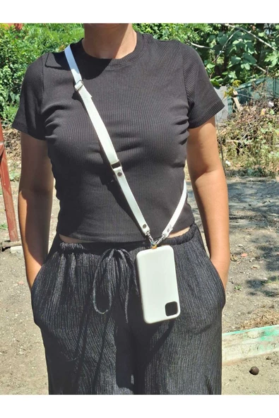 TÜM KILIFLARLA UYUMLU BEYAZ CROSSBODY (AYARLANABİLİR) TELEFON ASKISI ürün görseli