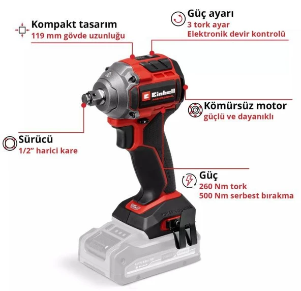 Einhell Professional Akülü Darbeli Somun Sıkma TP-CW 18/260-C Li BL-Solo - 4510090 - 2