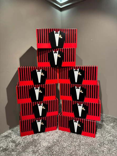 Smokin Desenli Kutu Nikah & Düğün 10 Lu Hediye Gelin Kutusu Damat Kutusu Söz Kutusu - 5