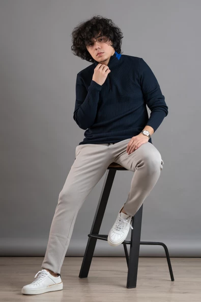 FERMUAR YAKA YARIM BALIKÇI LİKRALI ERKEK SWEATSHİRT - 2