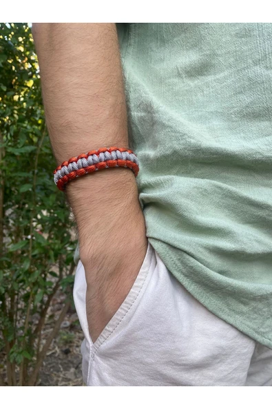 Paracord Bileklik Turuncu-Gri Cobra modeli ürün görseli